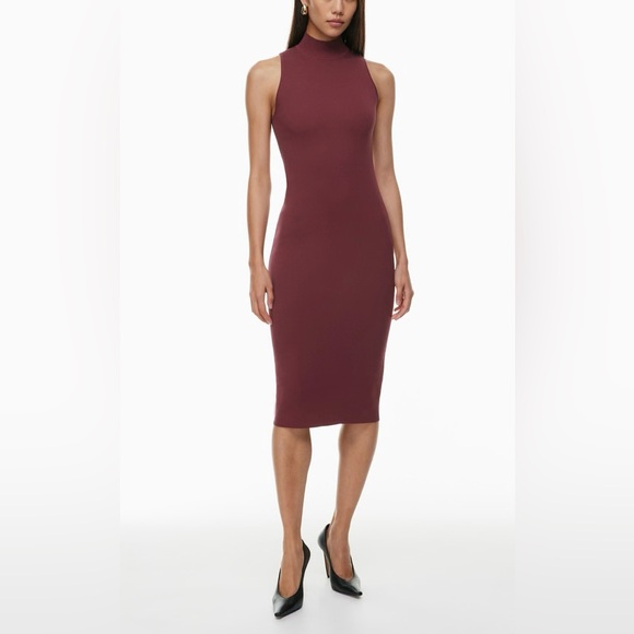 Babaton Dresses & Skirts - Aritzia Babaton Sculpt Knit Mockneck Sleeveless Burgundy Midi Dress XS NWT